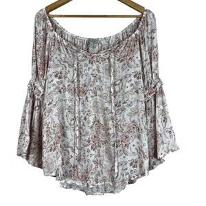 Status by Chenault Blouse Womens M Pink Floral Off Shoulder Flare Sleeve Hippie
